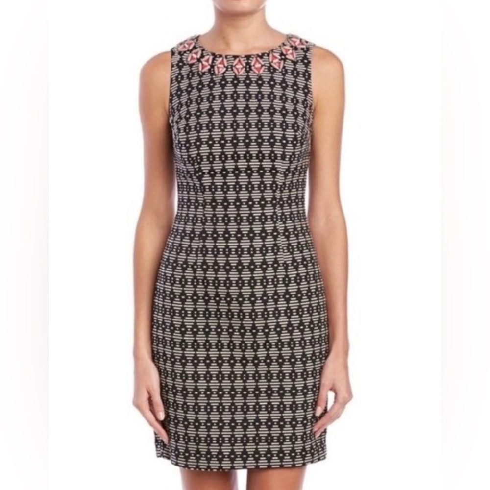Trina Turk Linden Geometric Shift Sleeveless Dress Sz 8 Embellished Neckline